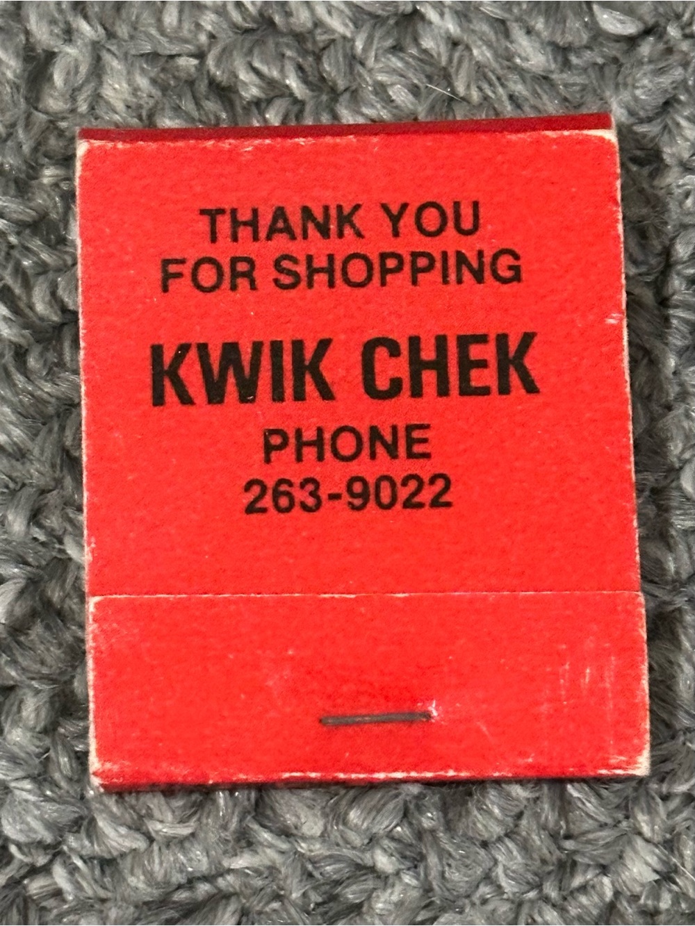 Vintage Matchbook KWIK CHEK Thank you for shopping MI Michigan Red 263-9022